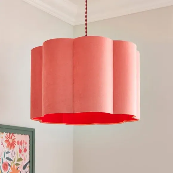 Flower-Shaped Drum Lamp Shade - Coral, Velvet image