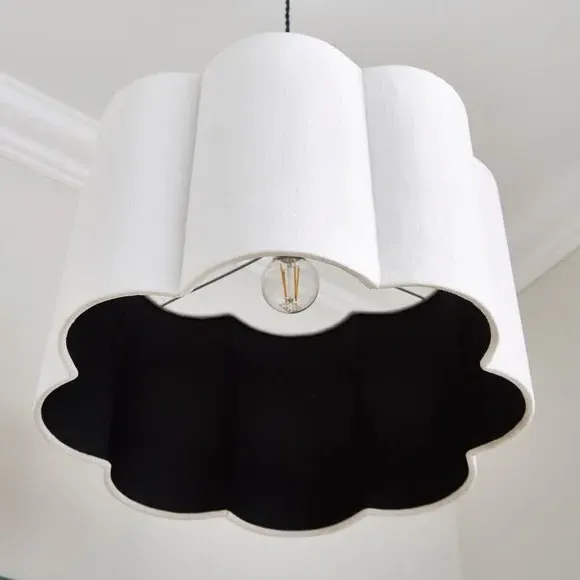 Flower-Shaped Drum Lamp Shade - White, Velvet
