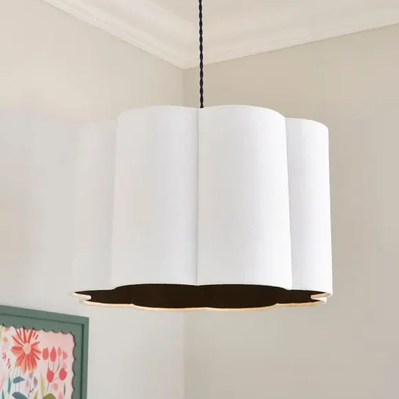 Flower-Shaped Drum Lamp Shade - White, Velvet