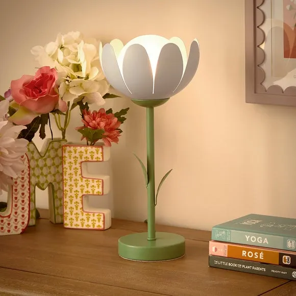 Flower Table Lamp with Switch - Blue, Iron