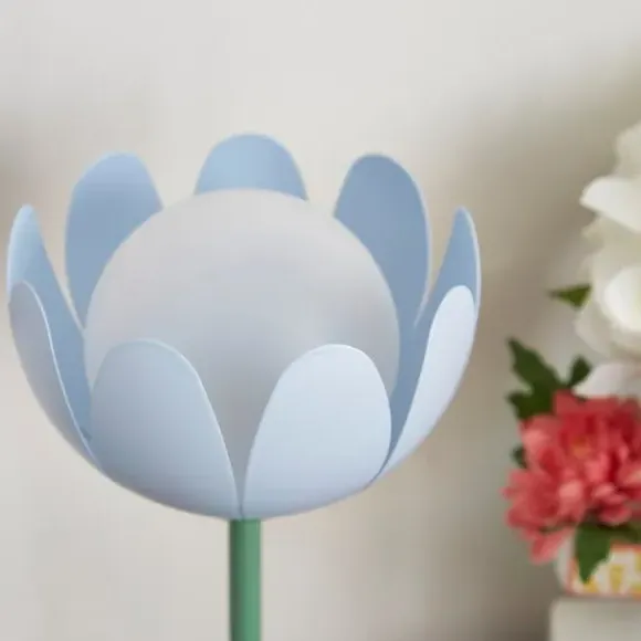 Flower Table Lamp with Switch - Blue, Iron
