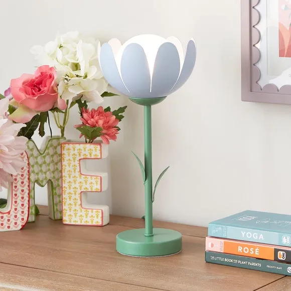 Flower Table Lamp with Switch - Blue, Iron image