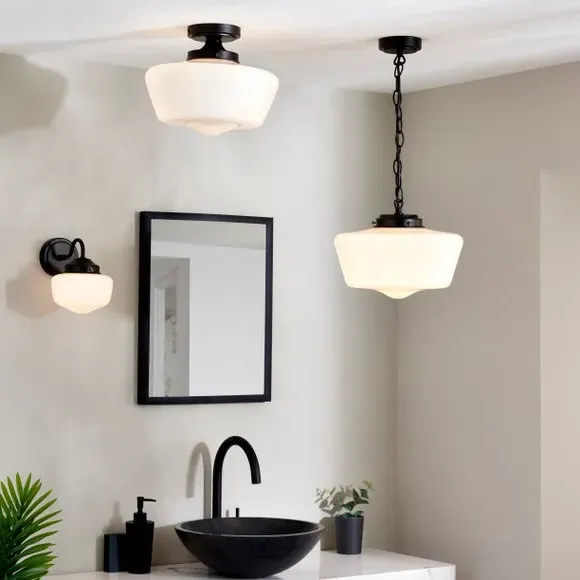 Flush Ceiling Light Dimmable - Black, Glass
