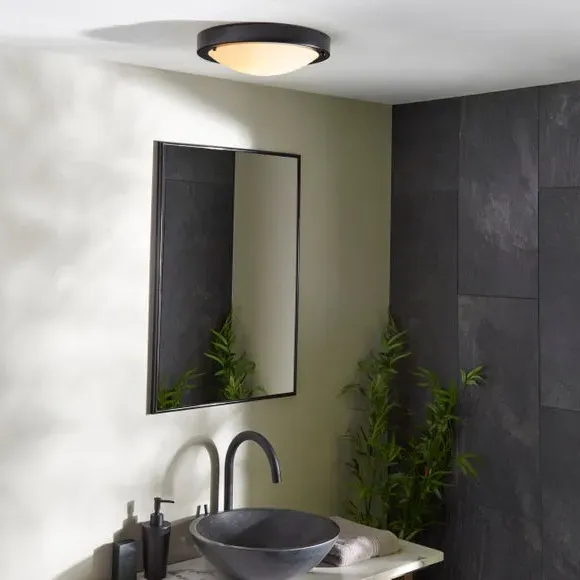 Flush Ceiling Light Dimmable - Black, Glass