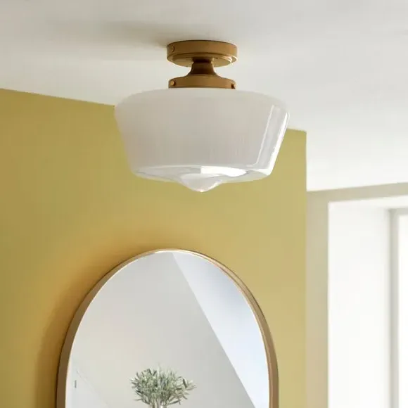 Flush Ceiling Light Dimmable - Satin Gold, Glass