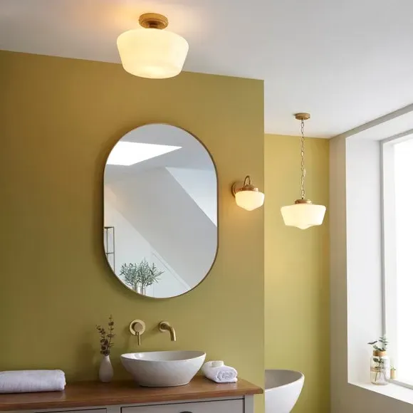 Flush Ceiling Light Dimmable - Satin Gold, Glass