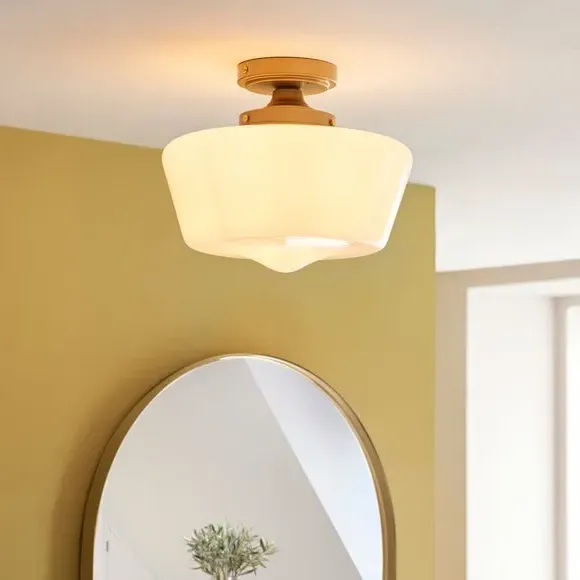 Flush Ceiling Light Dimmable - Satin Gold, Glass