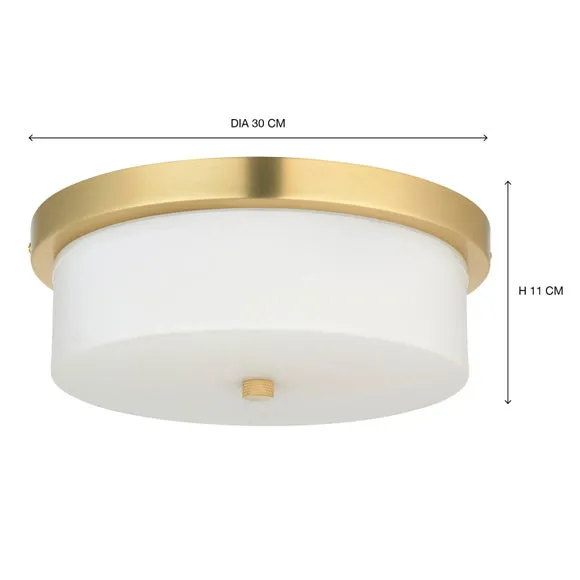 Flush Ceiling Light - Gold, Opal Glass