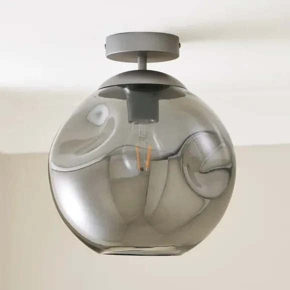 Flush Ceiling Light - Grey, Smoked Glass
