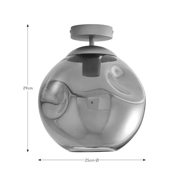Flush Ceiling Light - Grey, Smoked Glass