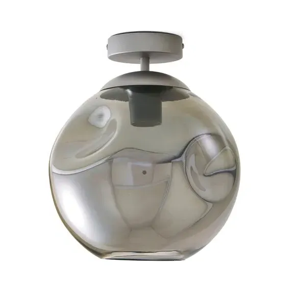 Flush Ceiling Light - Grey, Smoked Glass