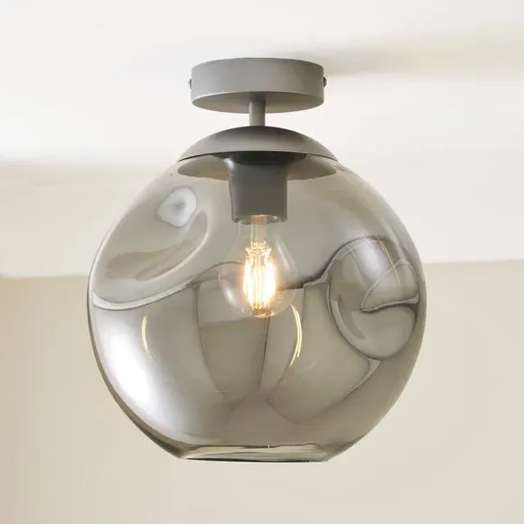 Flush Ceiling Light - Grey, Smoked Glass image