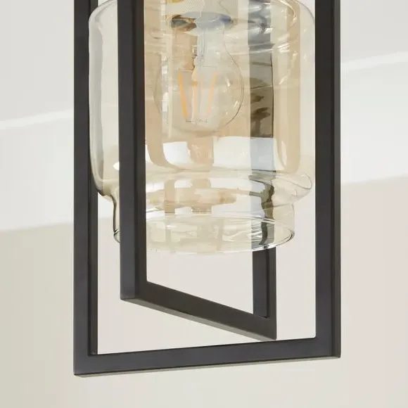 Flush Ceiling Light Industrial - Black, Glass