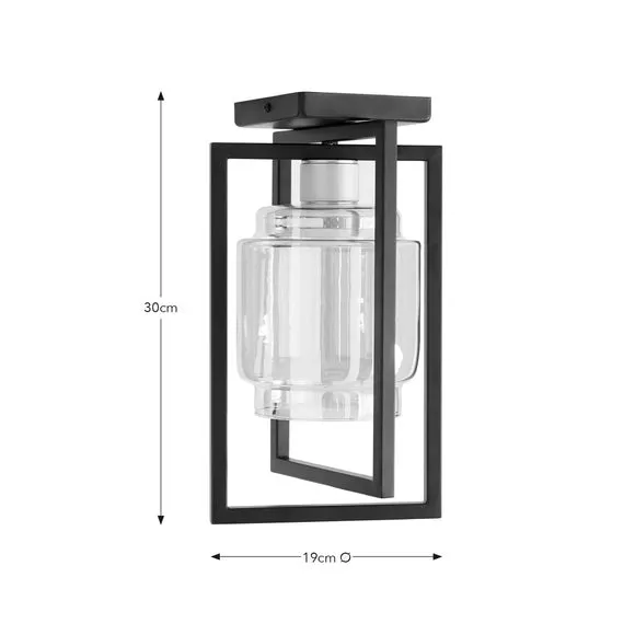 Flush Ceiling Light Industrial - Black, Glass