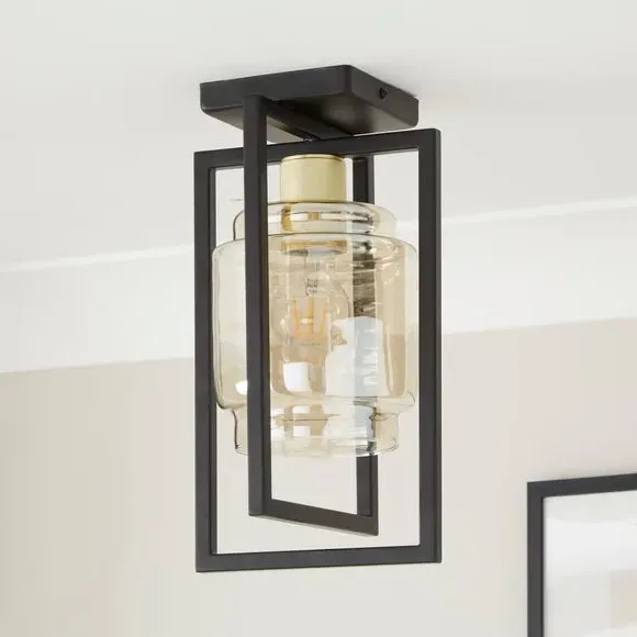 Flush Ceiling Light Industrial - Black, Glass image