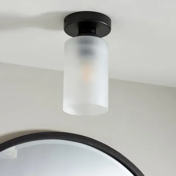 Flush Ceiling Light IP44 Rated - Black, Glass