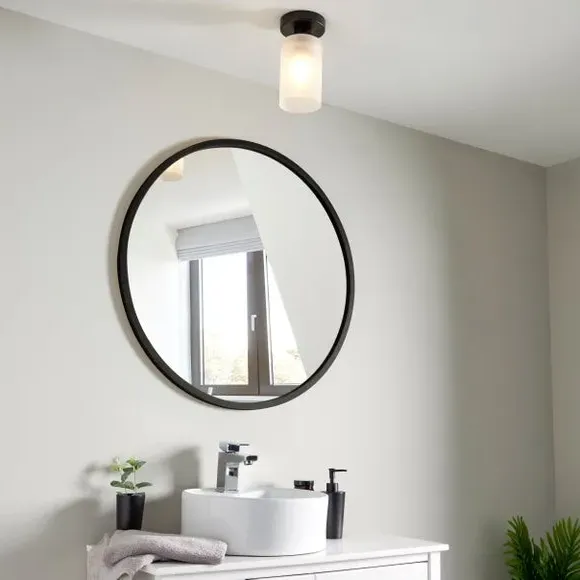 Flush Ceiling Light IP44 Rated - Black, Glass