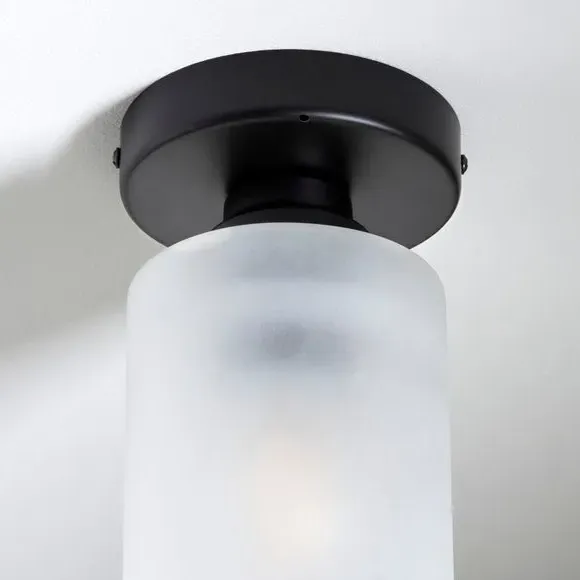 Flush Ceiling Light IP44 Rated - Black, Glass