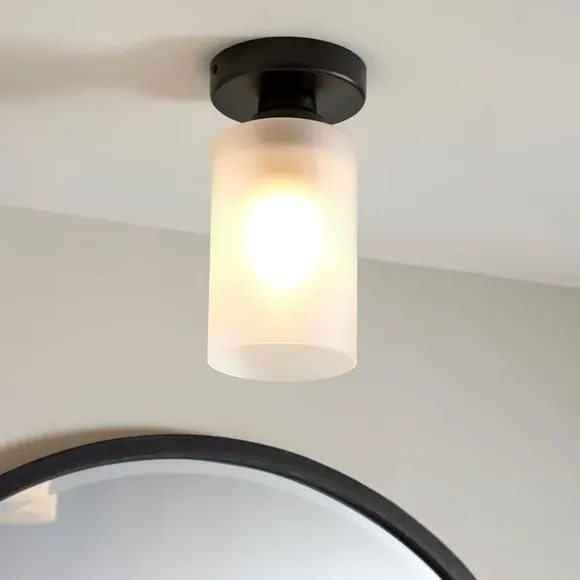 Flush Ceiling Light IP44 Rated - Black, Glass