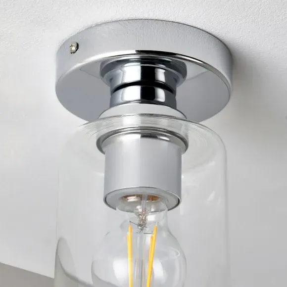 Flush Ceiling Light IP44 Rated - Chrome, Glass