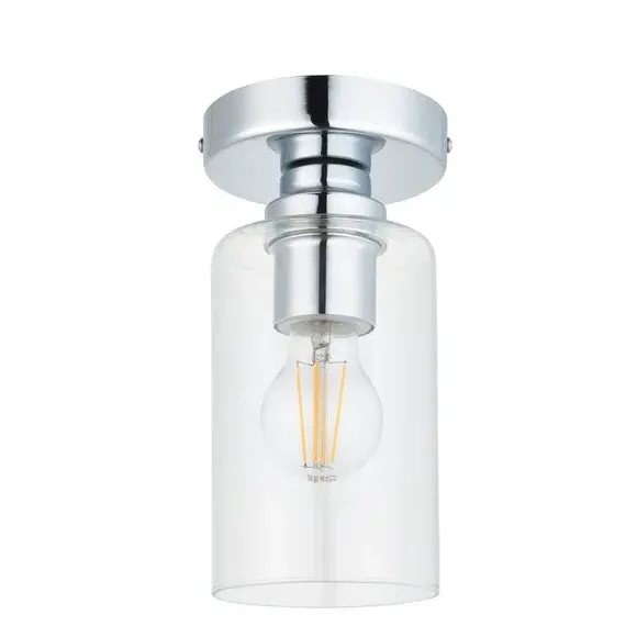 Flush Ceiling Light IP44 Rated - Chrome, Glass