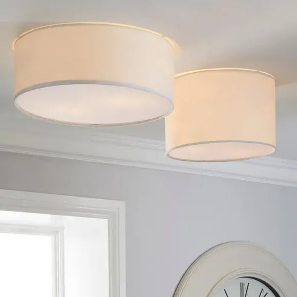 Flush Ceiling Light - Ivory, Faux Linen