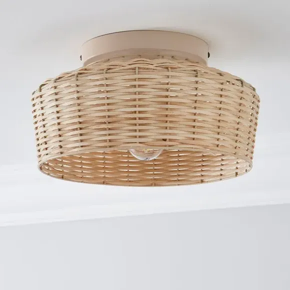 Flush Ceiling Light - Natural, Rattan