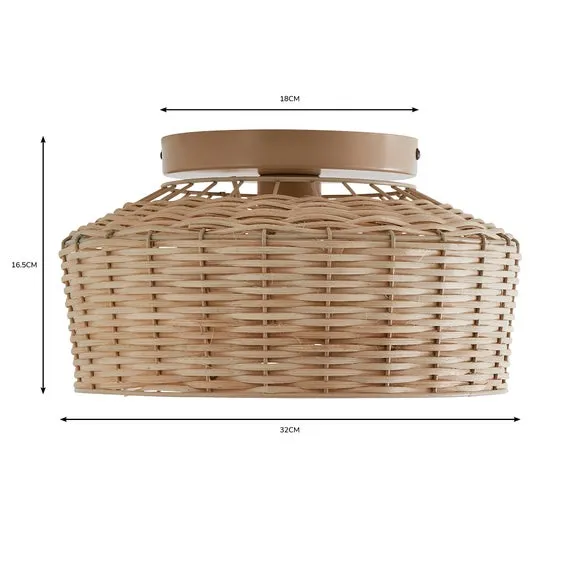 Flush Ceiling Light - Natural, Rattan