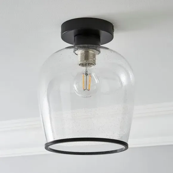 Flush Ceiling Light with Bubbled Glass - Black