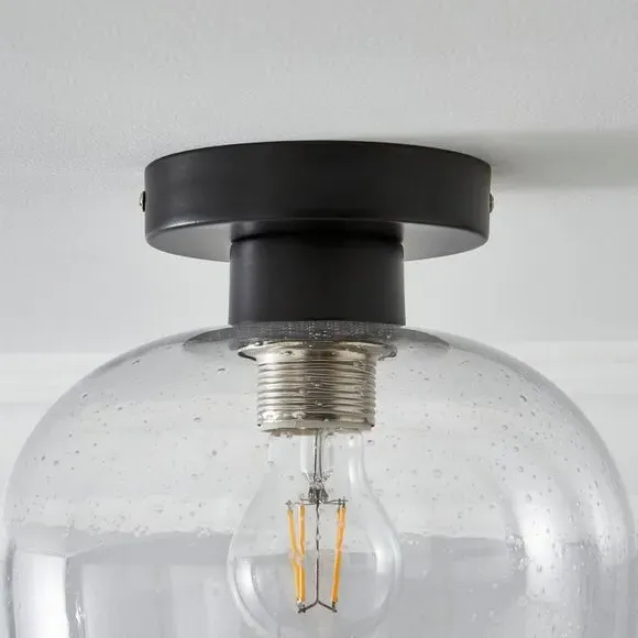 Flush Ceiling Light with Bubbled Glass - Black