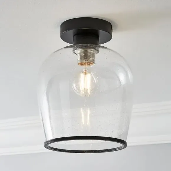 Flush Ceiling Light with Bubbled Glass - Black image