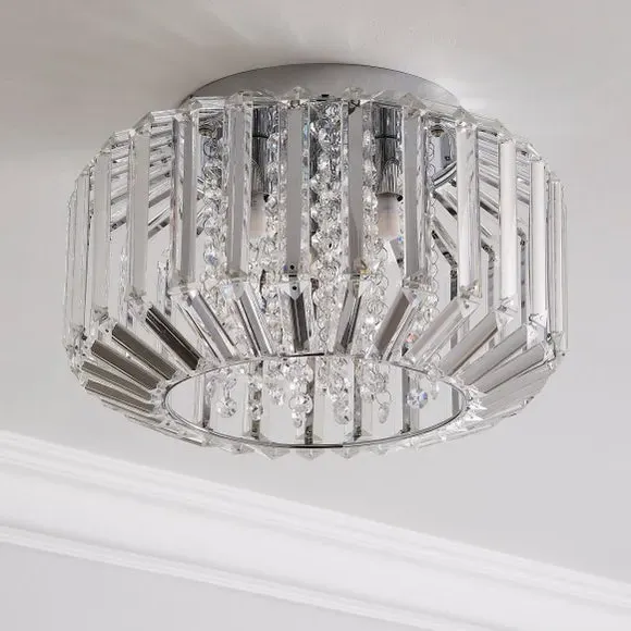 Flush Ceiling Light with Crystals - Chrome