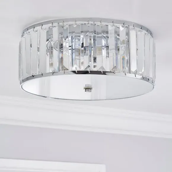 Flush Ceiling Light with Crystals - Chrome