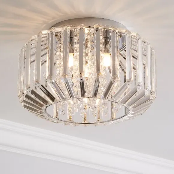 Flush Ceiling Light with Crystals - Chrome image