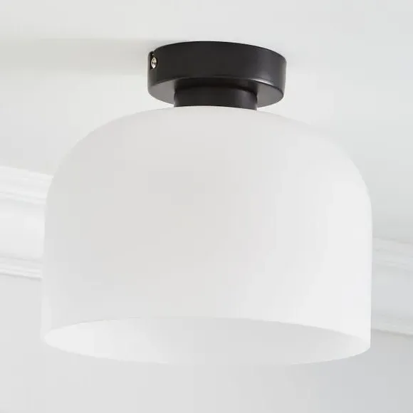 Flush Ceiling Light with Glass Dome - Black, Metal