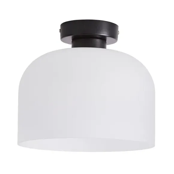 Flush Ceiling Light with Glass Dome - Black, Metal