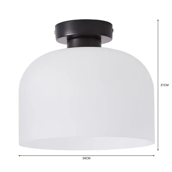 Flush Ceiling Light with Glass Dome - Black, Metal