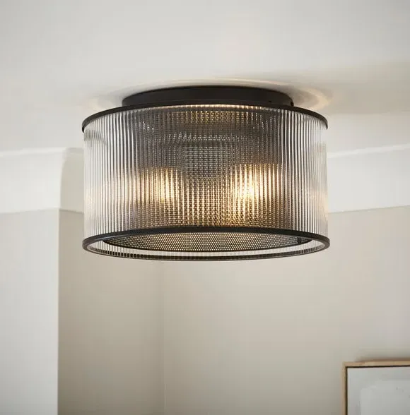 Flush Ceiling Light with Mesh Detail - Black, Glass image