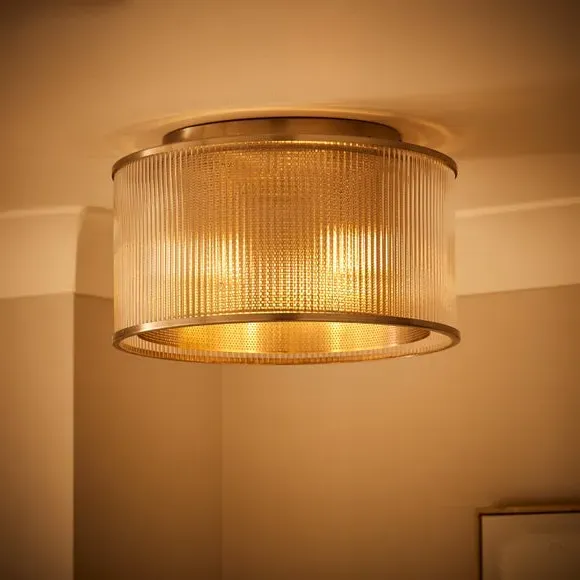 Flush Ceiling Light with Mesh Detail - Chrome, Glass