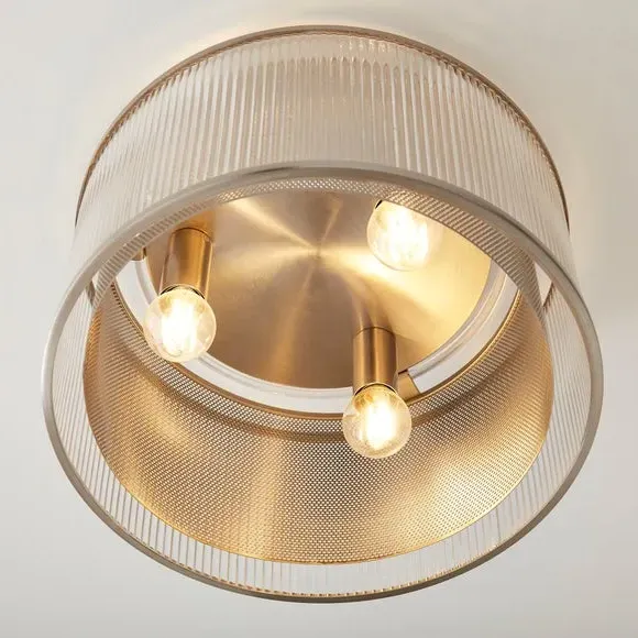 Flush Ceiling Light with Mesh Detail - Chrome, Glass