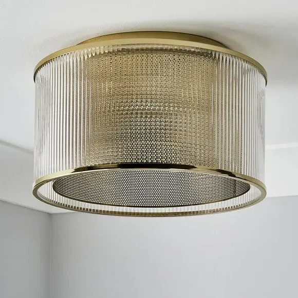 Flush Ceiling Light with Mesh Detail - Gold, Glass