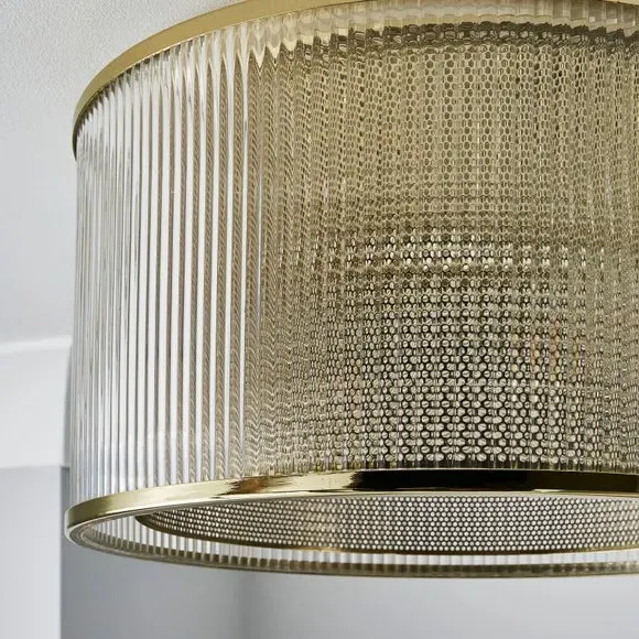 Flush Ceiling Light with Mesh Detail - Gold, Glass