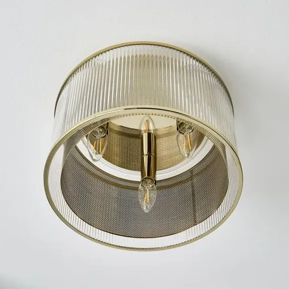 Flush Ceiling Light with Mesh Detail - Gold, Glass