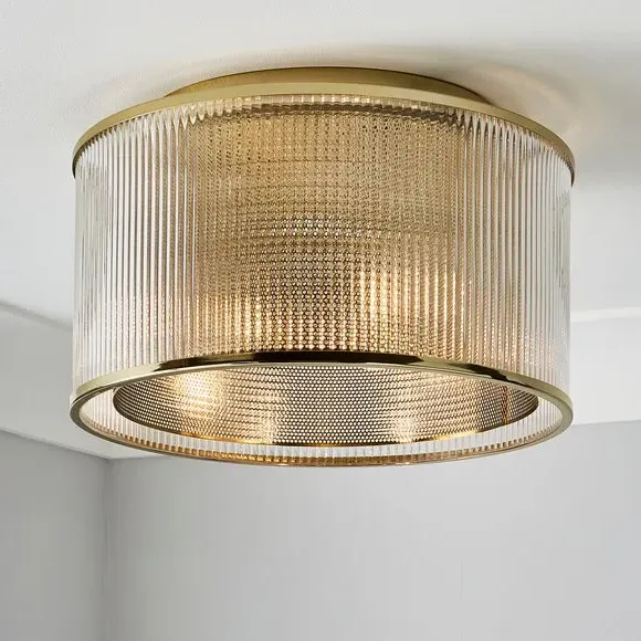 Flush Ceiling Light with Mesh Detail - Gold, Glass