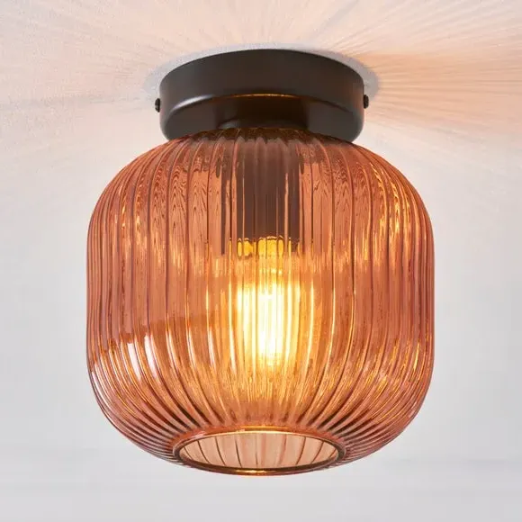Flush Ceiling Light with Ribbed Glass - Amber image