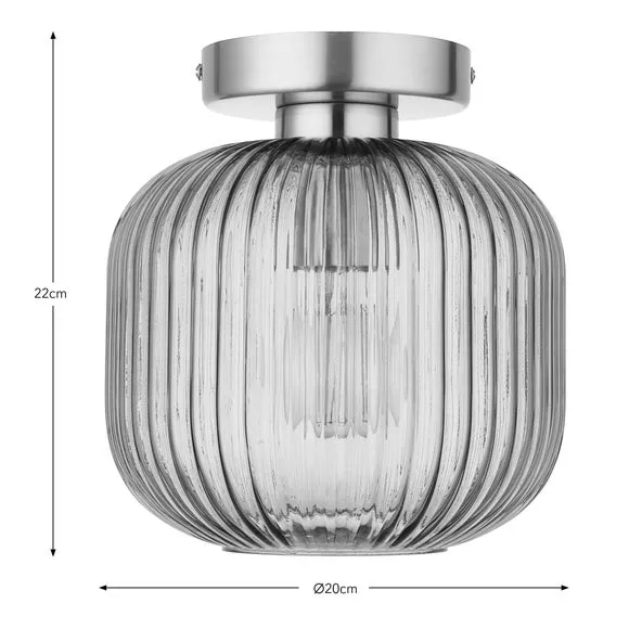 Flush Ceiling Light with Ribbed Glass - Emerald