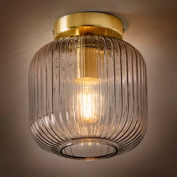Flush Ceiling Light with Ribbed Glass - Navy