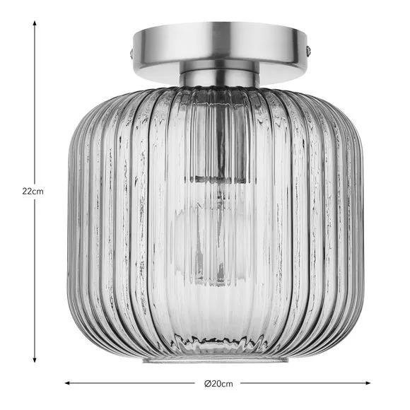 Flush Ceiling Light with Ribbed Glass - Navy