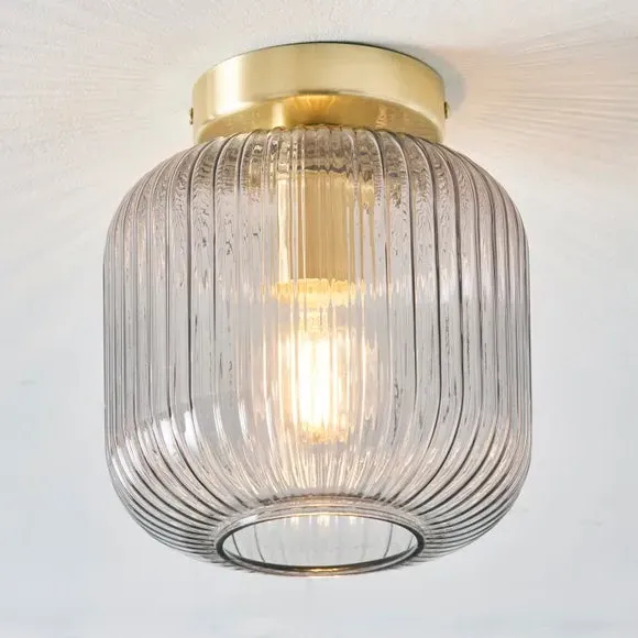 Flush Ceiling Light with Ribbed Glass - Navy