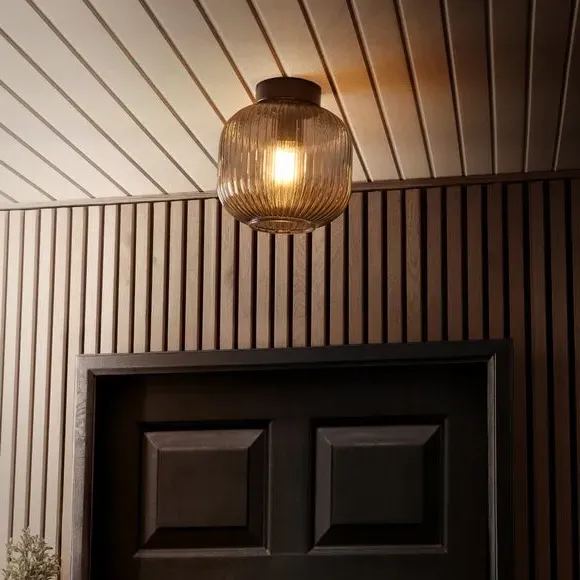 Flush Ceiling Light with Ribbed Glass - Smoke